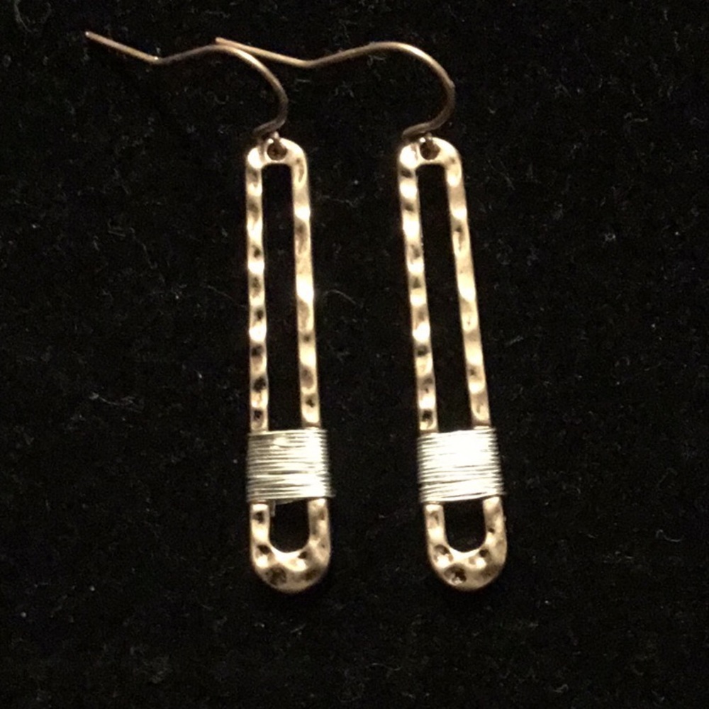 1/2” HAMMERED GOLD EARRINGS WRAPPED SILVER WIRE